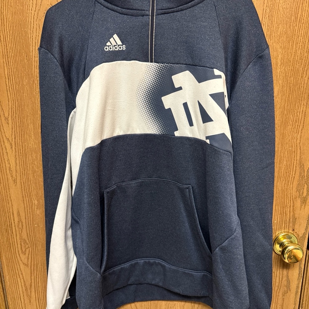 Notre Dame Sweatshirt Hooded Mens Large Blue Climawarm Adidas